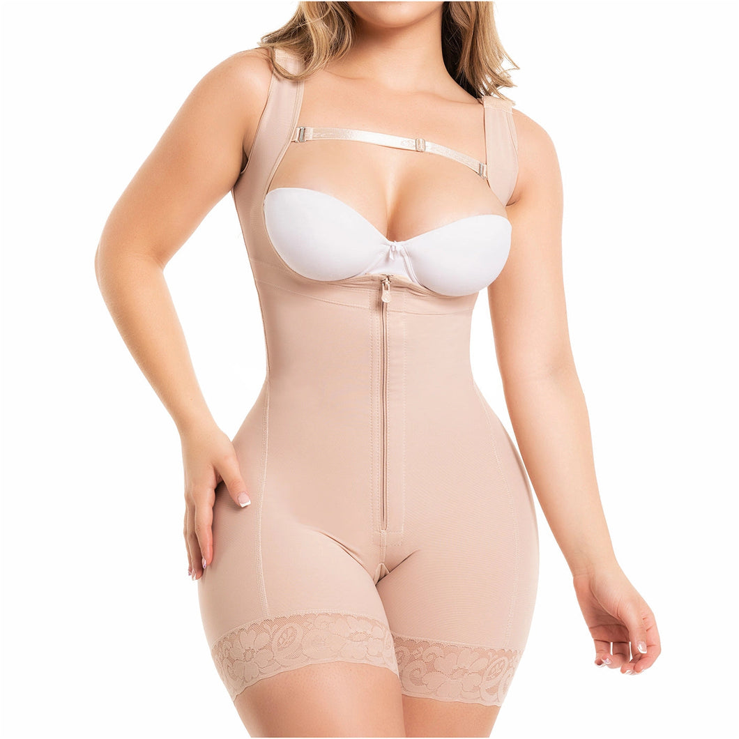 Fajas Salome 0217 *PRE ORDEN*| Mid Thigh Firm Compression Full Body Shaper For Women | Butt Lifter Open Bust Postpartum Bodysuit | Powernet